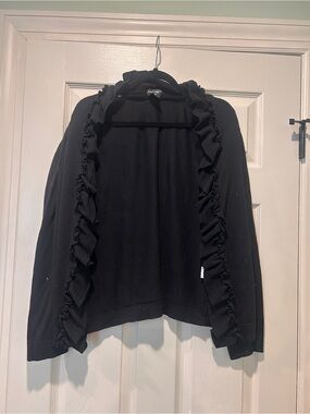 Lord & Taylor Black Ruffle-Trim Open Cardigan